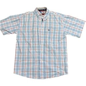 Wrangler George Strait Shirt Men Medium Yellow Blue Plaid Button Down Adult